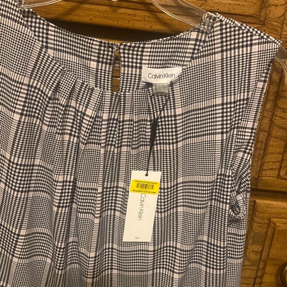 Calvin Klein Sleeveless Blouse Black/Pink/White Plaid Women’s Medium - Picture 3 of 9